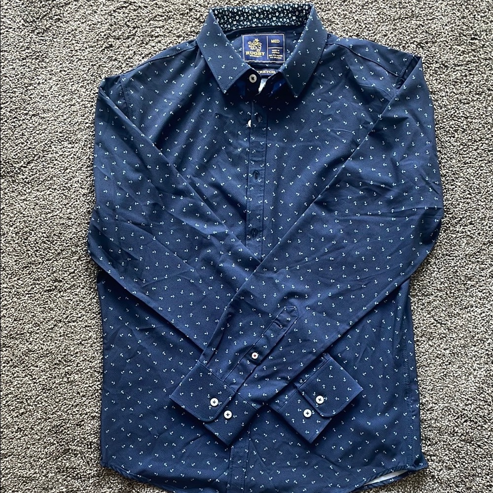 Navy Blue Patterned Men's Shirt